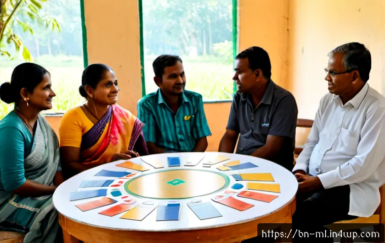 언어적 편향을 극복하기 위한 대안적 언어 사용 - Photorealistic inclusive community workshop in Bangladesh, a diverse group of adults and seniors sea...